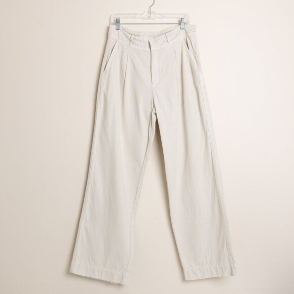 Loup Pants - Loup Wide Leg Pants High Rise Pleated Trouser Cotton Ivory